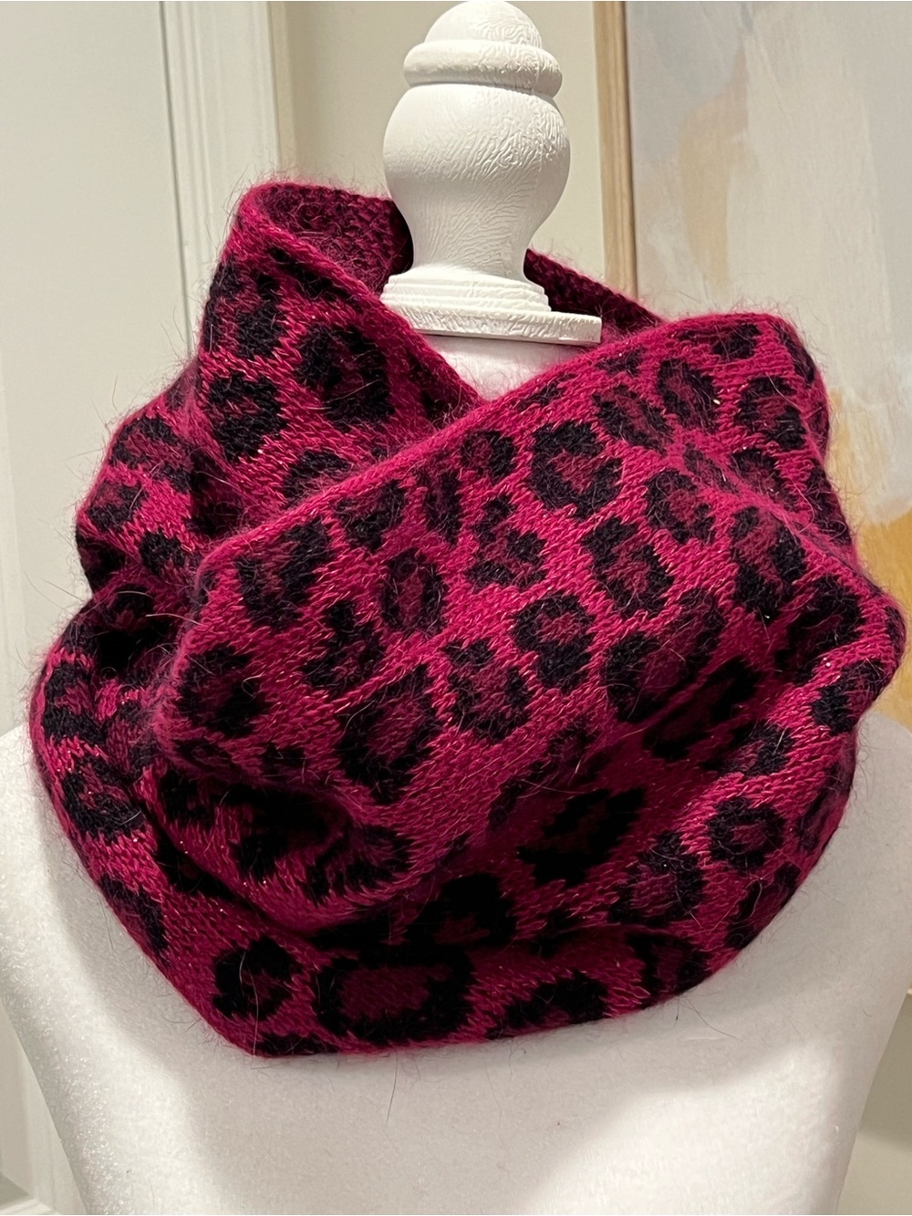Coach New York Ocelot Infinity Winter Scarf in Cranberry Leopard